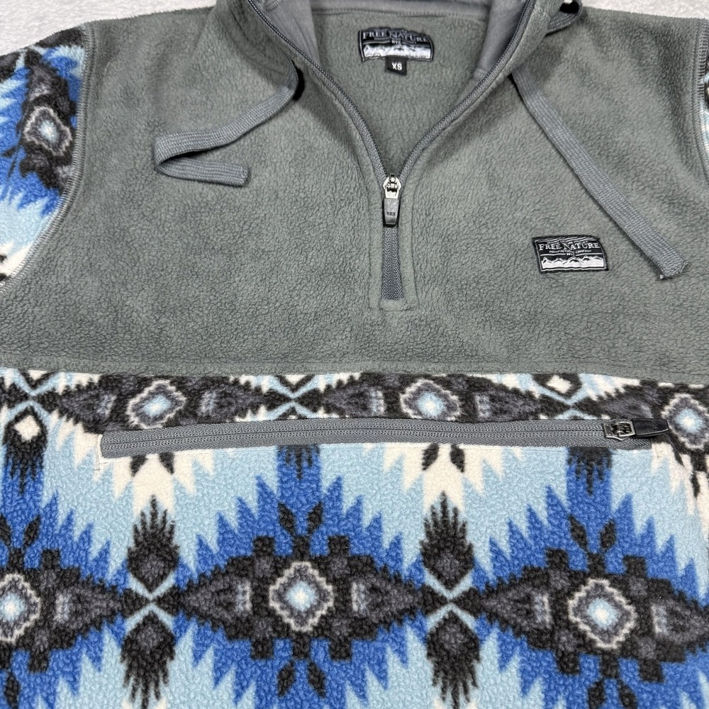 Free Nature Sweater Womens XS Blue Gray Fleece Pullover Hooded Geometric Pattern - Picture 4 of 11
